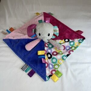 Bright Starts Taggies Elephant Baby Lovey Security Blanket Tags Pink Purple‎